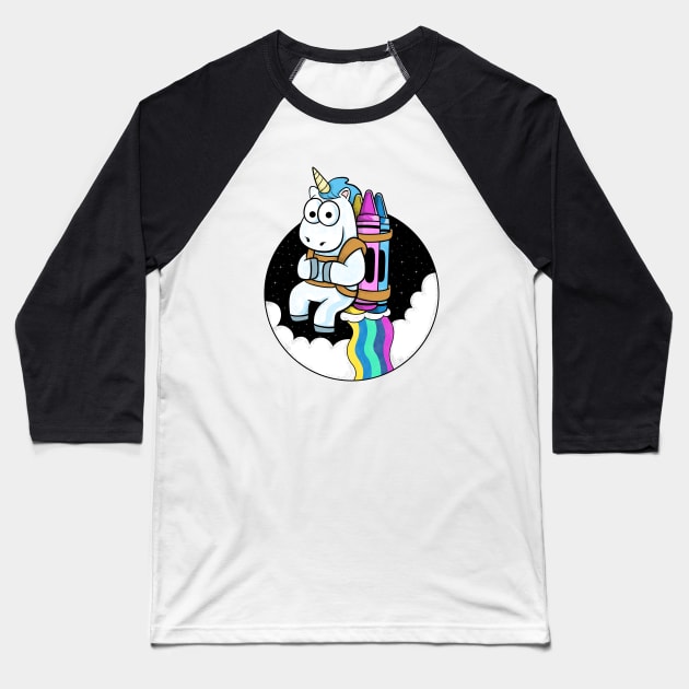 Cute Unicorn rocket rainbow crayon Baseball T-Shirt by daizzy